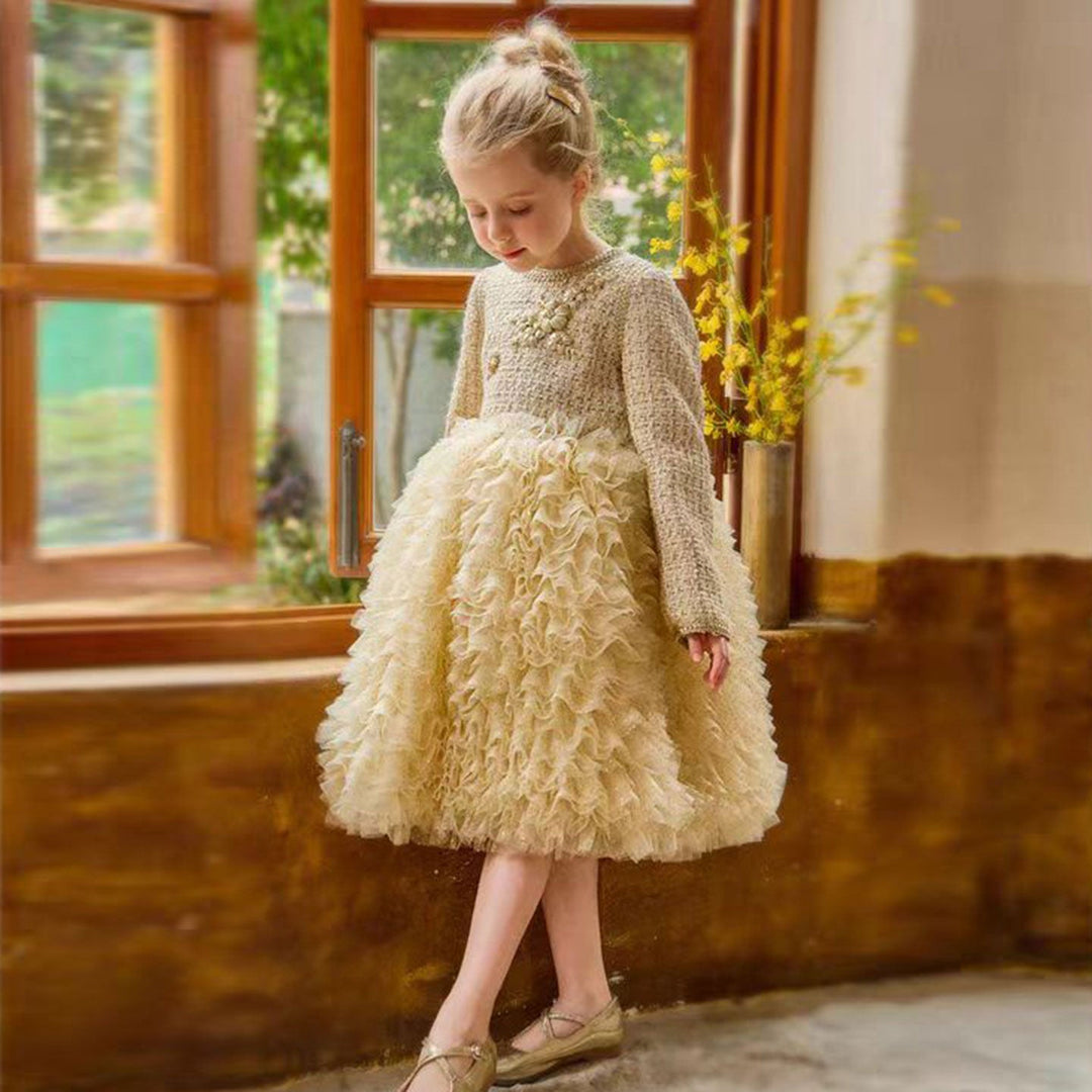 DreamyVow Champagne Child Long Sleeve Party Girl Dress J325