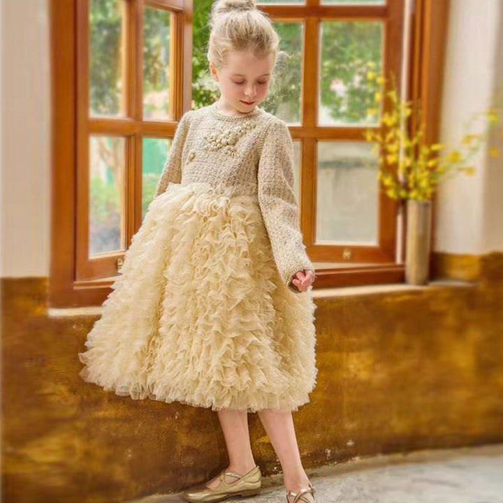 DreamyVow Champagne Child Long Sleeve Party Girl Dress J325