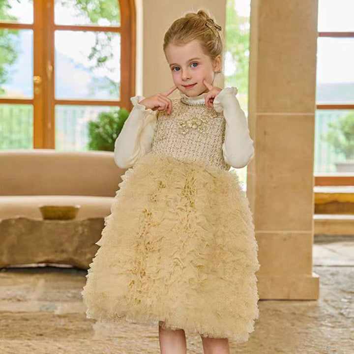 DreamyVow Champagne Child Long Sleeve Party Girl Dress J325