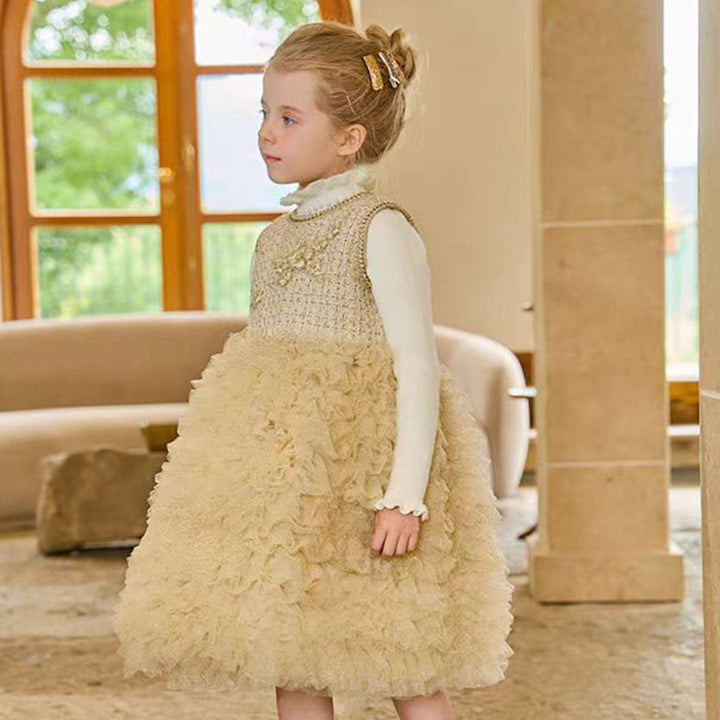 DreamyVow Champagne Child Long Sleeve Party Girl Dress J325