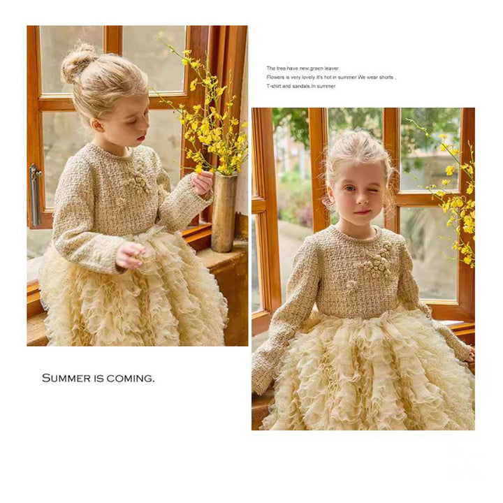 DreamyVow Champagne Child Long Sleeve Party Girl Dress J325