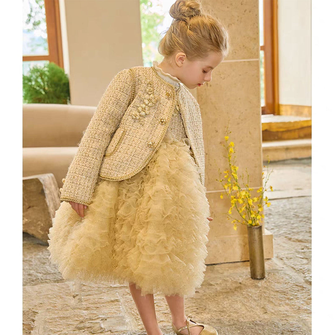 DreamyVow Champagne Child Long Sleeve Party Girl Dress J325