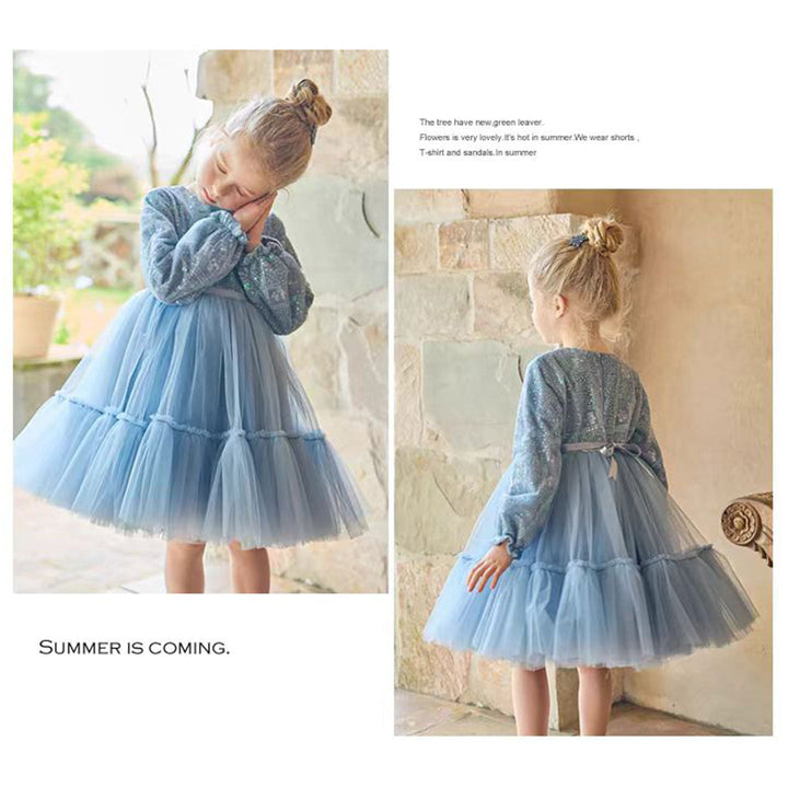 DreamyVow Sparkling Blue Children Long Sleeve Party Girl Dress J326