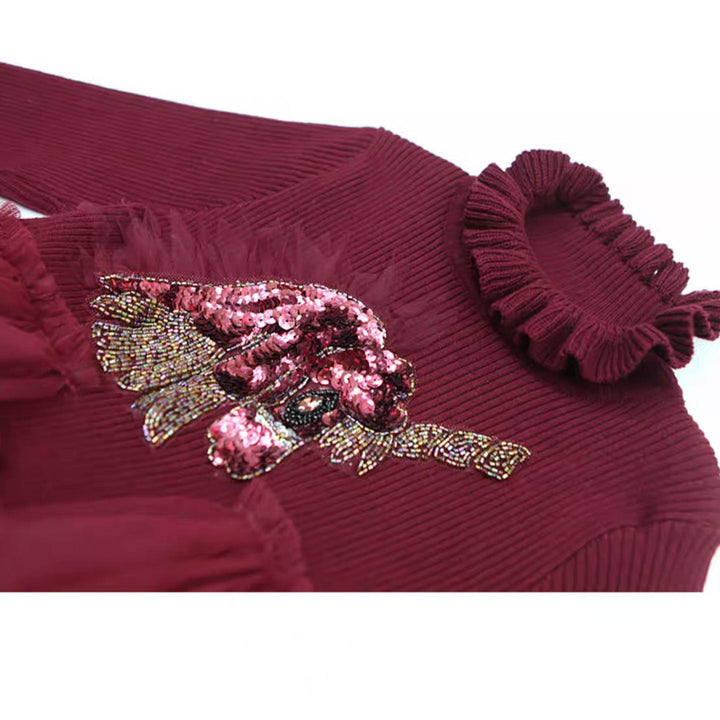 DreamyVow Burgundy High Neck Long Sleeve Birthday Girl Dress J328