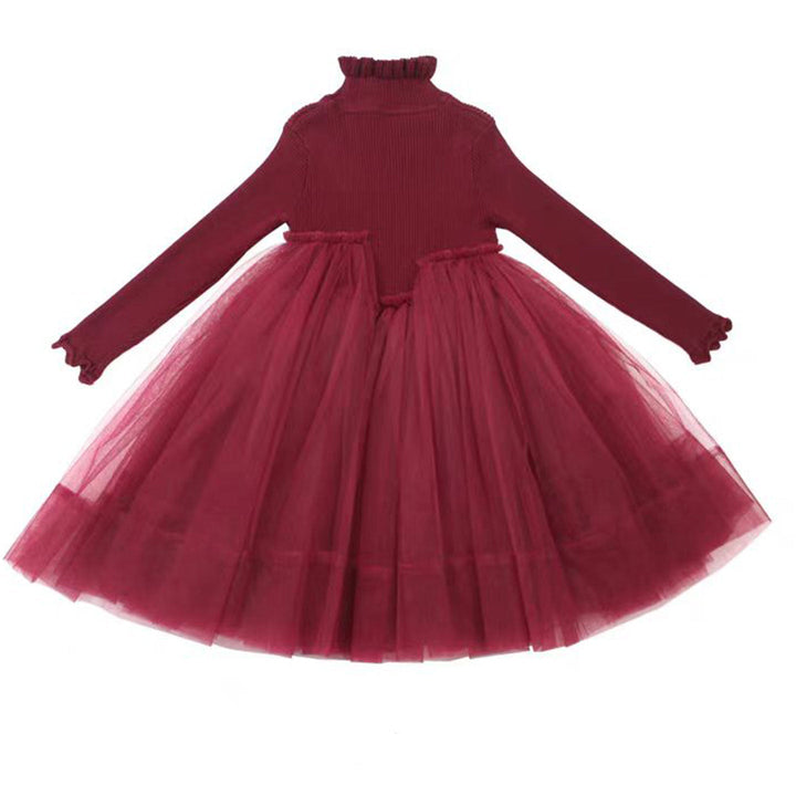 DreamyVow Burgundy High Neck Long Sleeve Birthday Girl Dress J328