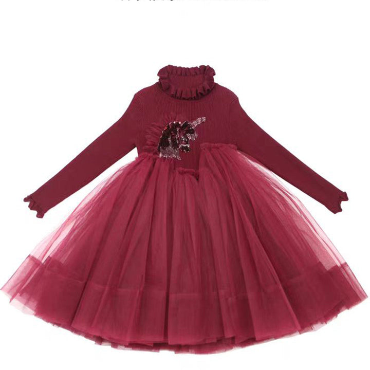 DreamyVow Burgundy High Neck Long Sleeve Birthday Girl Dress J328