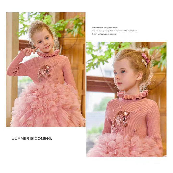 DreamyVow Pink High Neck Long Sleeve Birthday Girl Dress J329