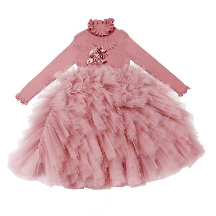 DreamyVow Pink High Neck Long Sleeve Birthday Girl Dress J329