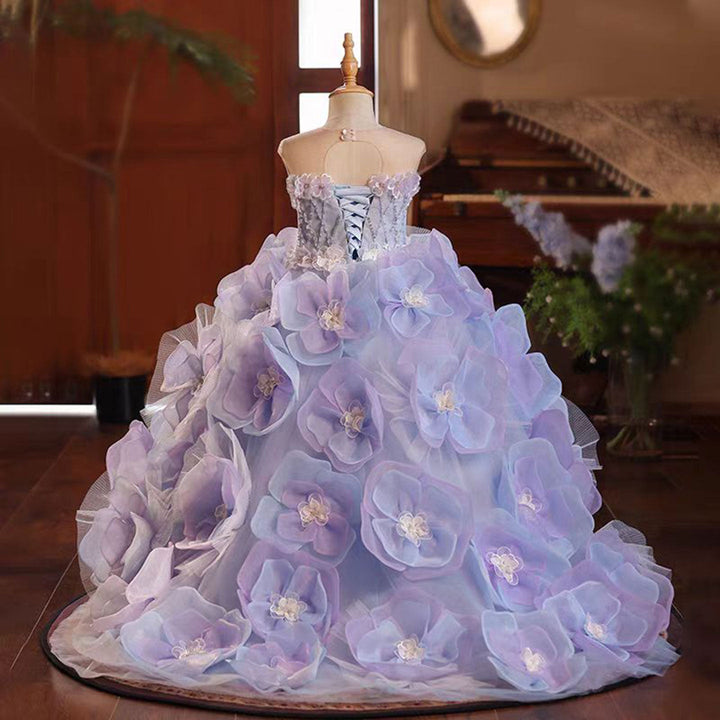 DreamyVow Luxury Lilac Handmade Flowers Girl Dress for Party Pageant Gown J075