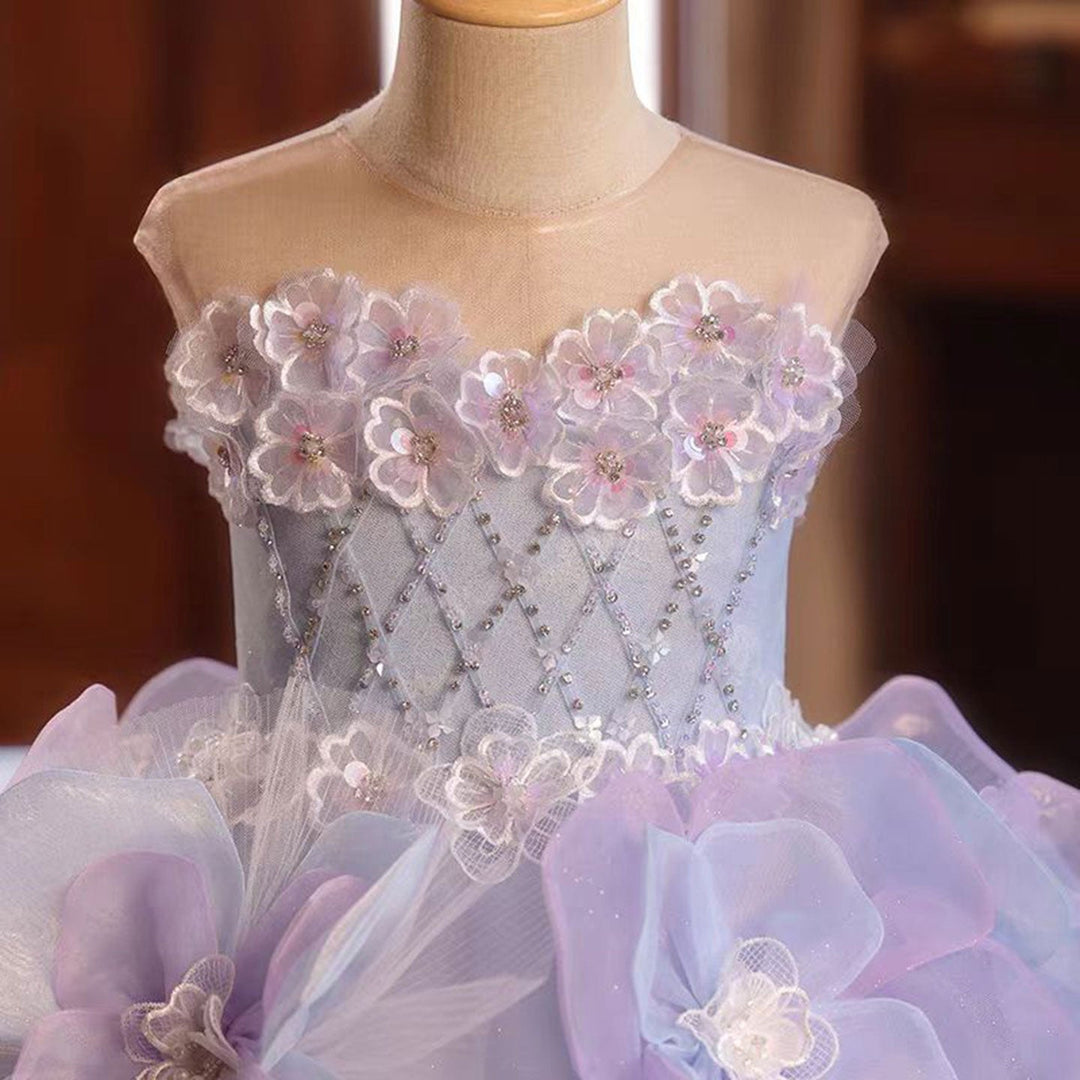 DreamyVow Luxury Lilac Handmade Flowers Girl Dress for Party Pageant Gown J075