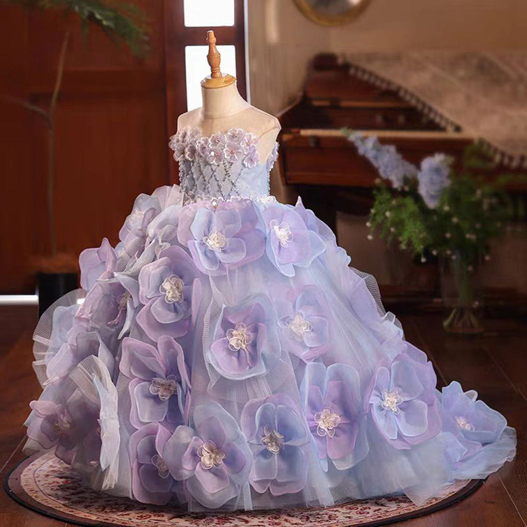 DreamyVow Luxury Lilac Handmade Flowers Girl Dress for Party Pageant Gown J075