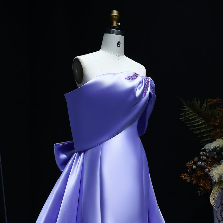 Elegant Off Shoulder Lilac Evening Dress with Overskirt SF084