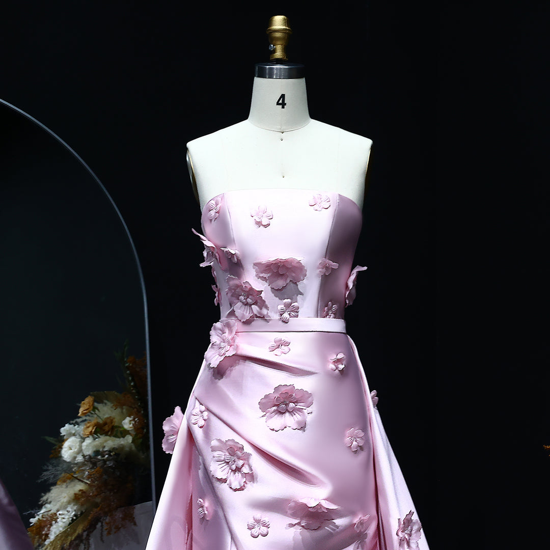 Pink 3D Flowers Mermaid Evening Dress with Detachable Overskirt SF274