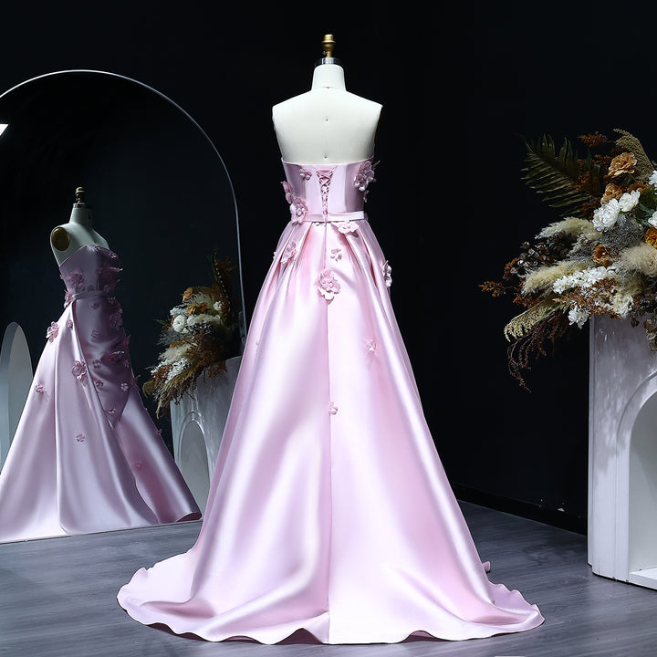 Pink 3D Flowers Mermaid Evening Dress with Detachable Overskirt SF274