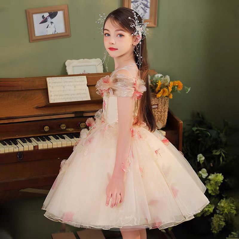 DreamyVow Champagne Floral 1st Birthday Party Girl Dress J345