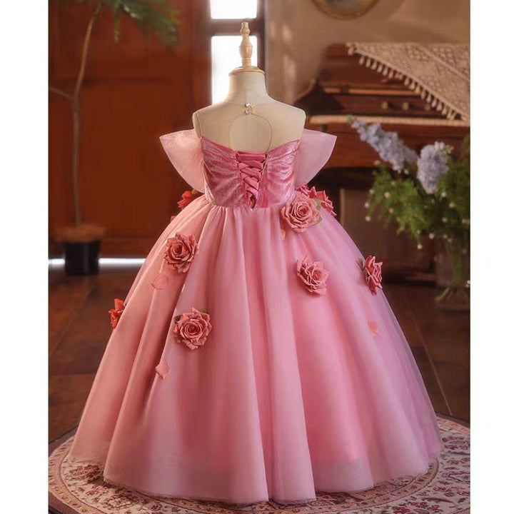 DreamyVow Pink Handmade Flowers Girl Birthday Party Dress J040