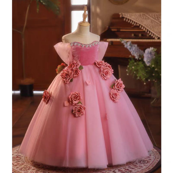 DreamyVow Pink Handmade Flowers Girl Birthday Party Dress J040