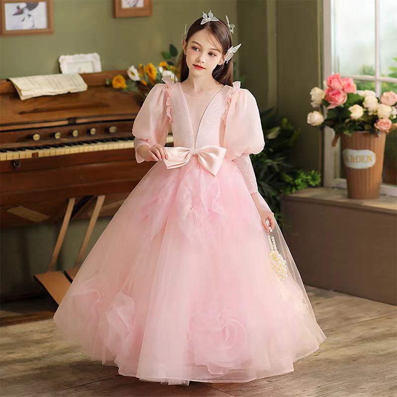 DreamyVow Pink Long Sleeve Girl Birthday Pageant Party Dress J352