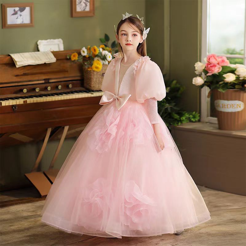 DreamyVow Pink Long Sleeve Girl Birthday Pageant Party Dress J352