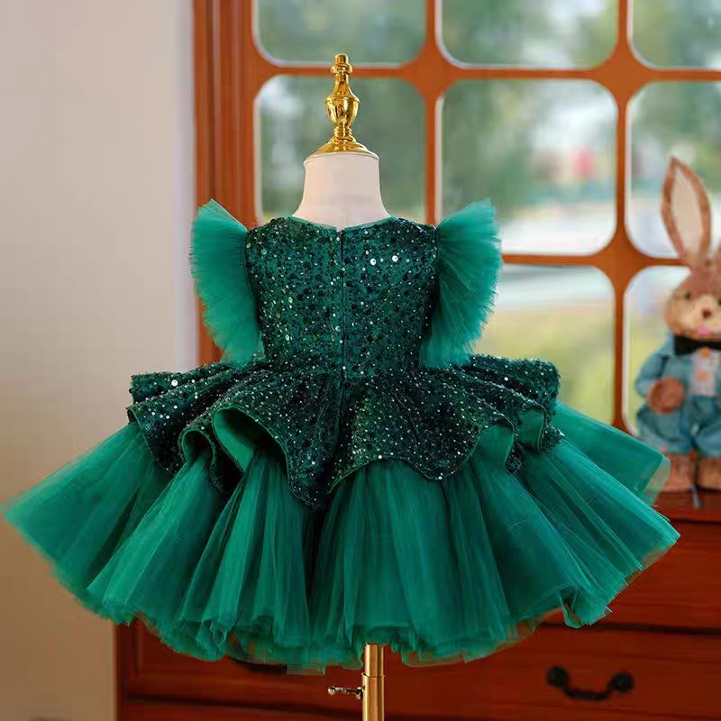 DreamyVow Green Sequins Toddler Knee Length 1st Birthday Party Girl Dress J353