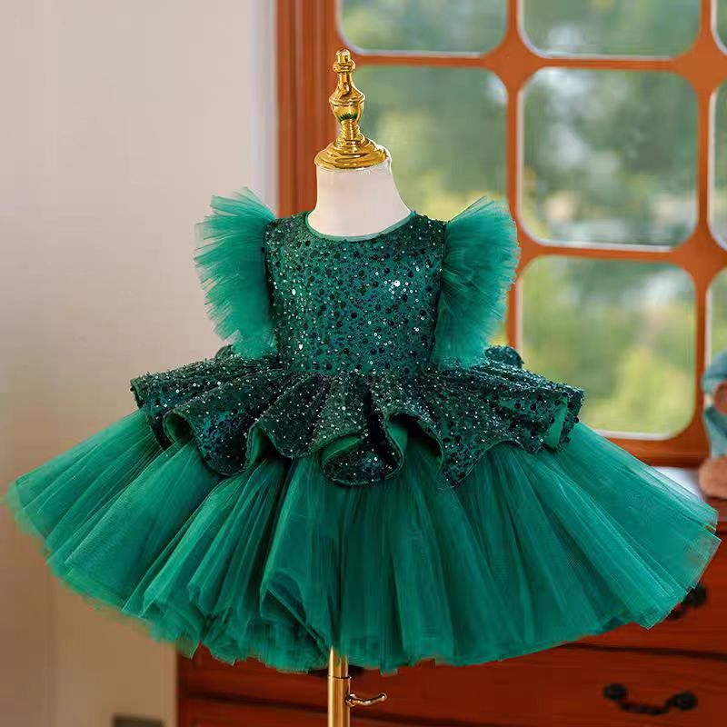 DreamyVow Green Sequins Toddler Knee Length 1st Birthday Party Girl Dress J353