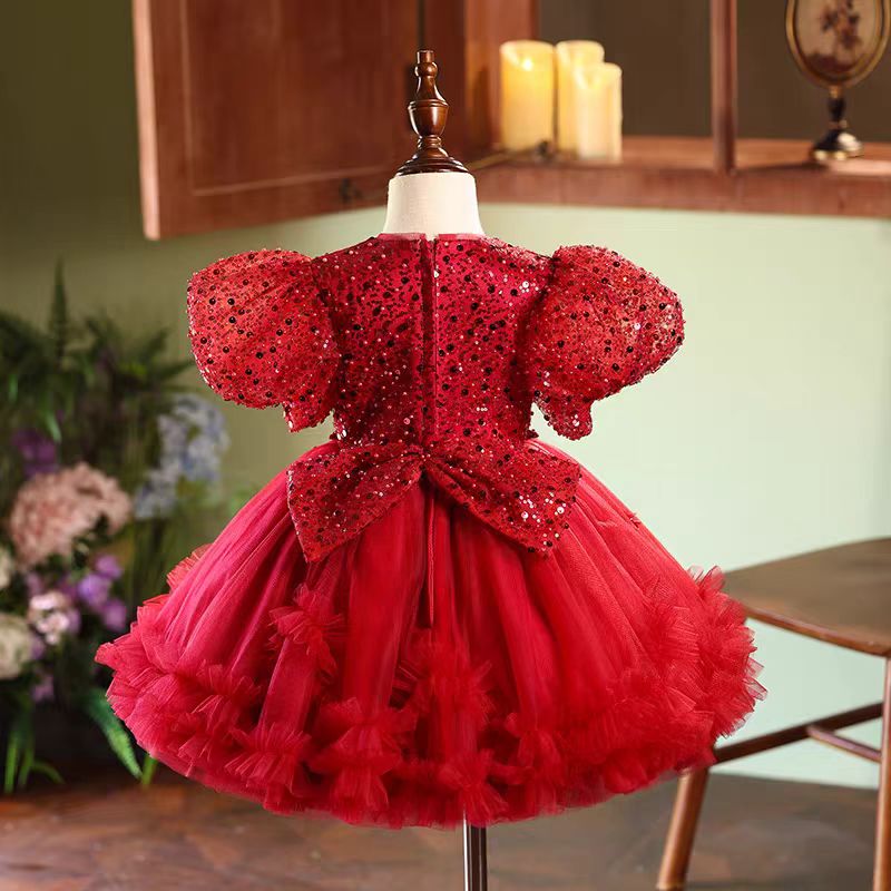 DreamyVow Red Sequins Toddler 1st Birthday Knee Length Party Girl Dress J358