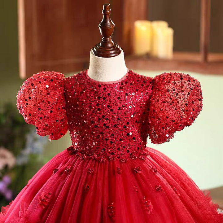 DreamyVow Red Sequins Toddler 1st Birthday Knee Length Party Girl Dress J358