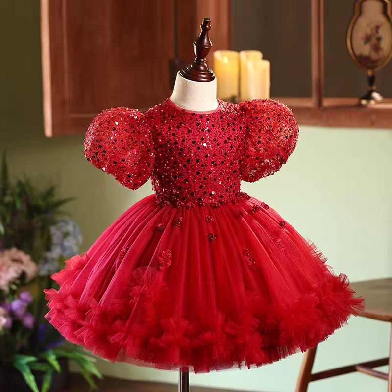 DreamyVow Red Sequins Toddler 1st Birthday Knee Length Party Girl Dress J358