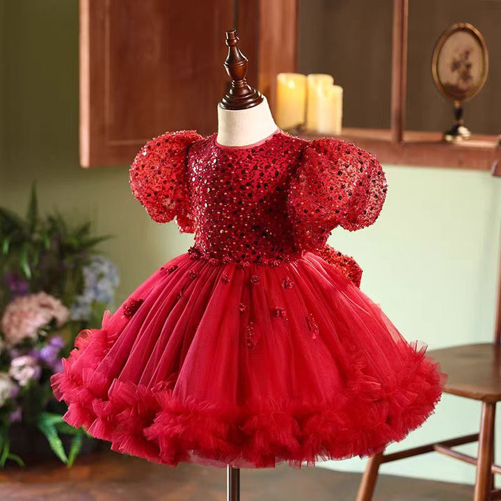 DreamyVow Red Sequins Toddler 1st Birthday Knee Length Party Girl Dress J358