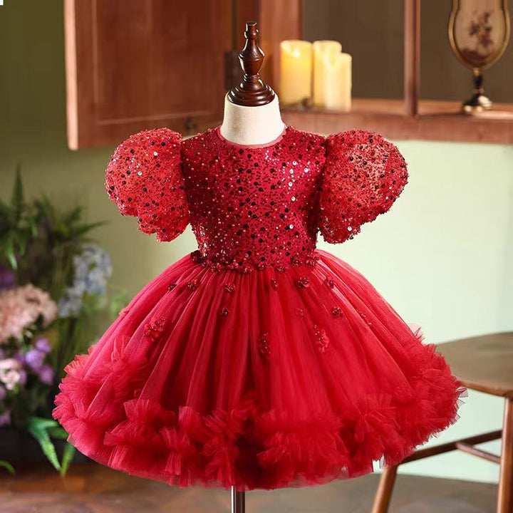 DreamyVow Red Sequins Toddler 1st Birthday Knee Length Party Girl Dress J358