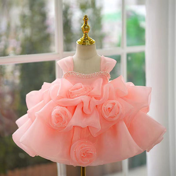 DreamyVow White Baby Girl Dress Pink for Birthday First Communion Party J317