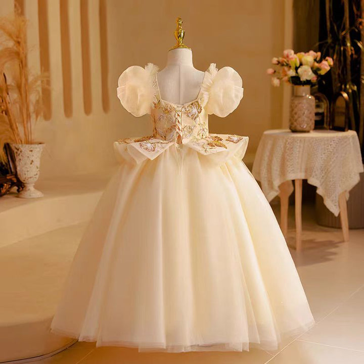 DreamyVow Elegant Beige Dubai Girl Dress Beading Arabic Princess Kids J243