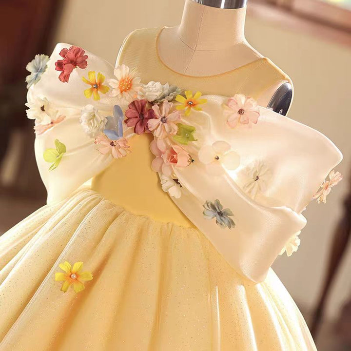 Dreamy Yellow 3D Flowers Girl Dress for Birthday Pageant Party J081