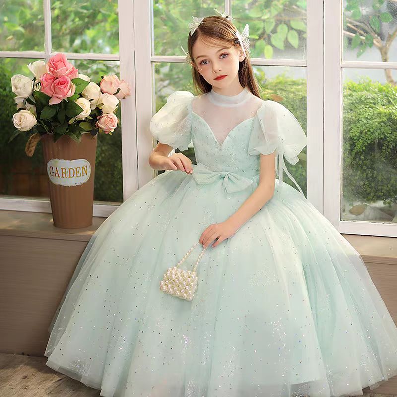 Dreamy Sage Green Sequins Girl Dress for Birthday Pageant Party J096