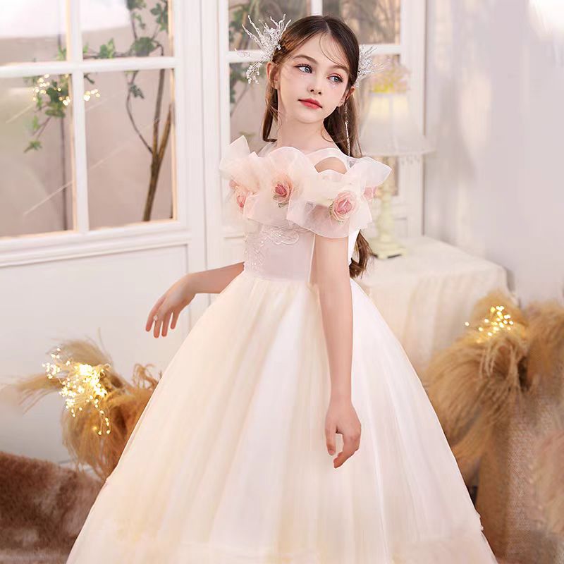 Dreamy Champagne Flowers Princess Girl Dress for Birthday Pageant J111