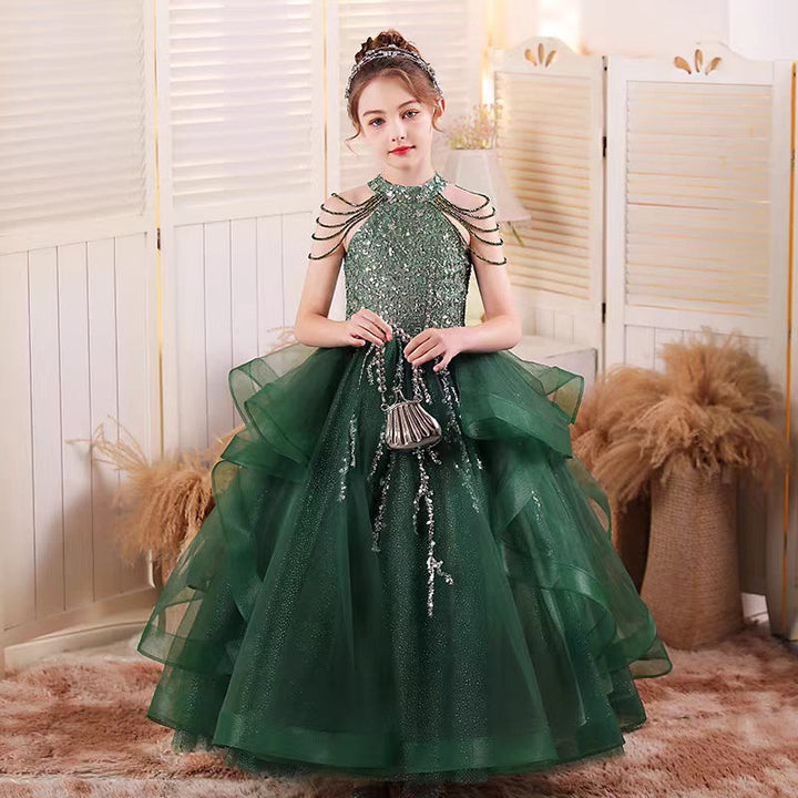 Dreamy Luxury Green Girl Princess Dress for kids Birthday Party J147