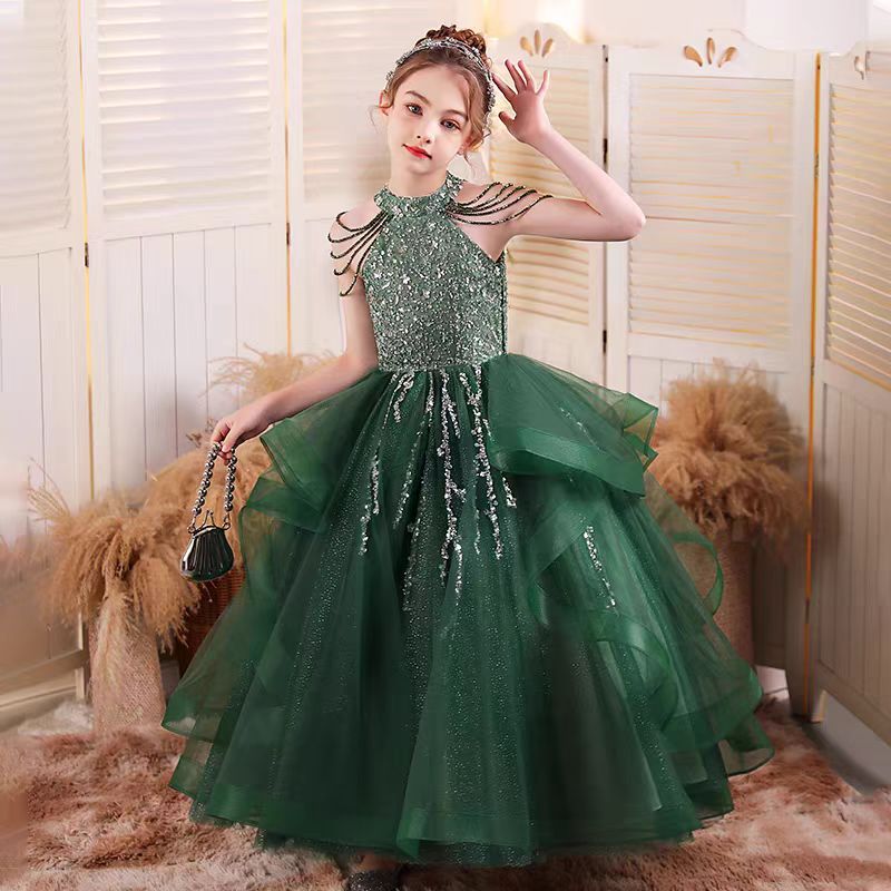 Dreamy Luxury Green Girl Princess Dress for kids Birthday Party J147