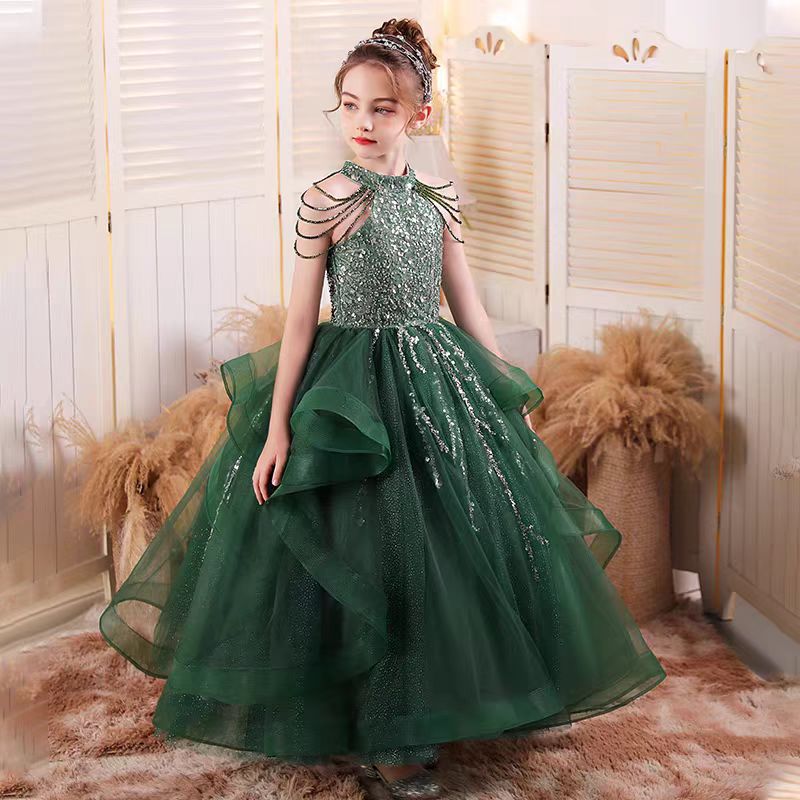 Dreamy Luxury Green Girl Princess Dress for kids Birthday Party J147