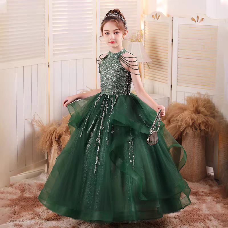 Dreamy Luxury Green Girl Princess Dress for kids Birthday Party J147