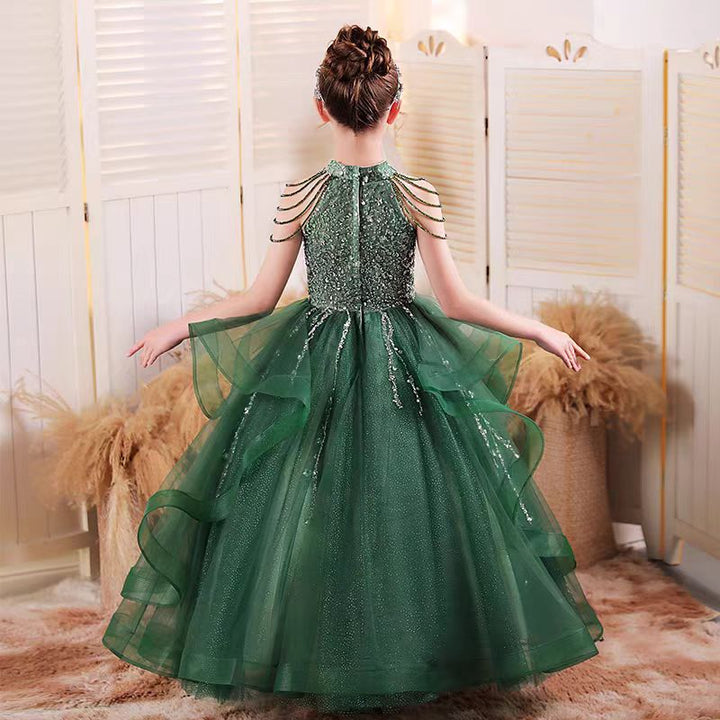 Dreamy Luxury Green Girl Princess Dress for kids Birthday Party J147