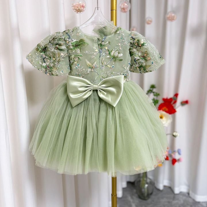 DreamyVow Sage Green Baby Long Sleeve Knee Length Girl Dress J060