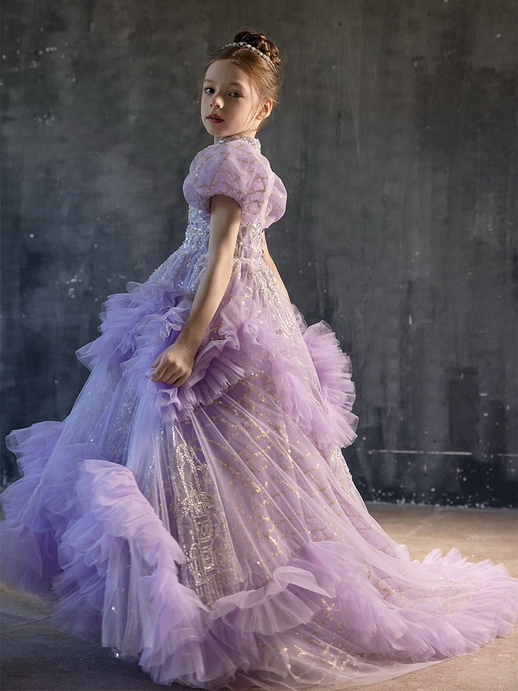 Dreamy Luxury Beaded Lilac Girl Dress Arabic for Birthday Wedding Party J184-DreamyVow