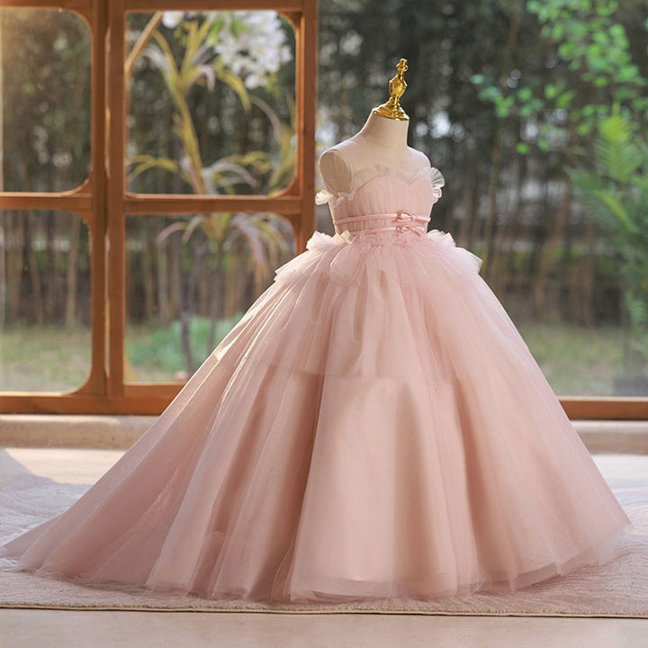 DreamyVow Elegant Pink Girl Dress with Sashes Princess Kids Gown J210