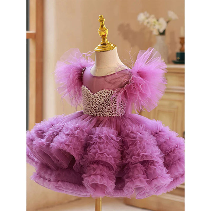 DreamyVow Purple Pearls Flower Girl Dress for Wedding Birthday J318