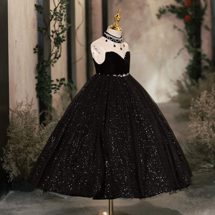 DreamyVow Elegant Dubai Black Girl dresses High-Neck Beadeds Arabic Princess Kids Birthday Wedding Party Ball Gown J106