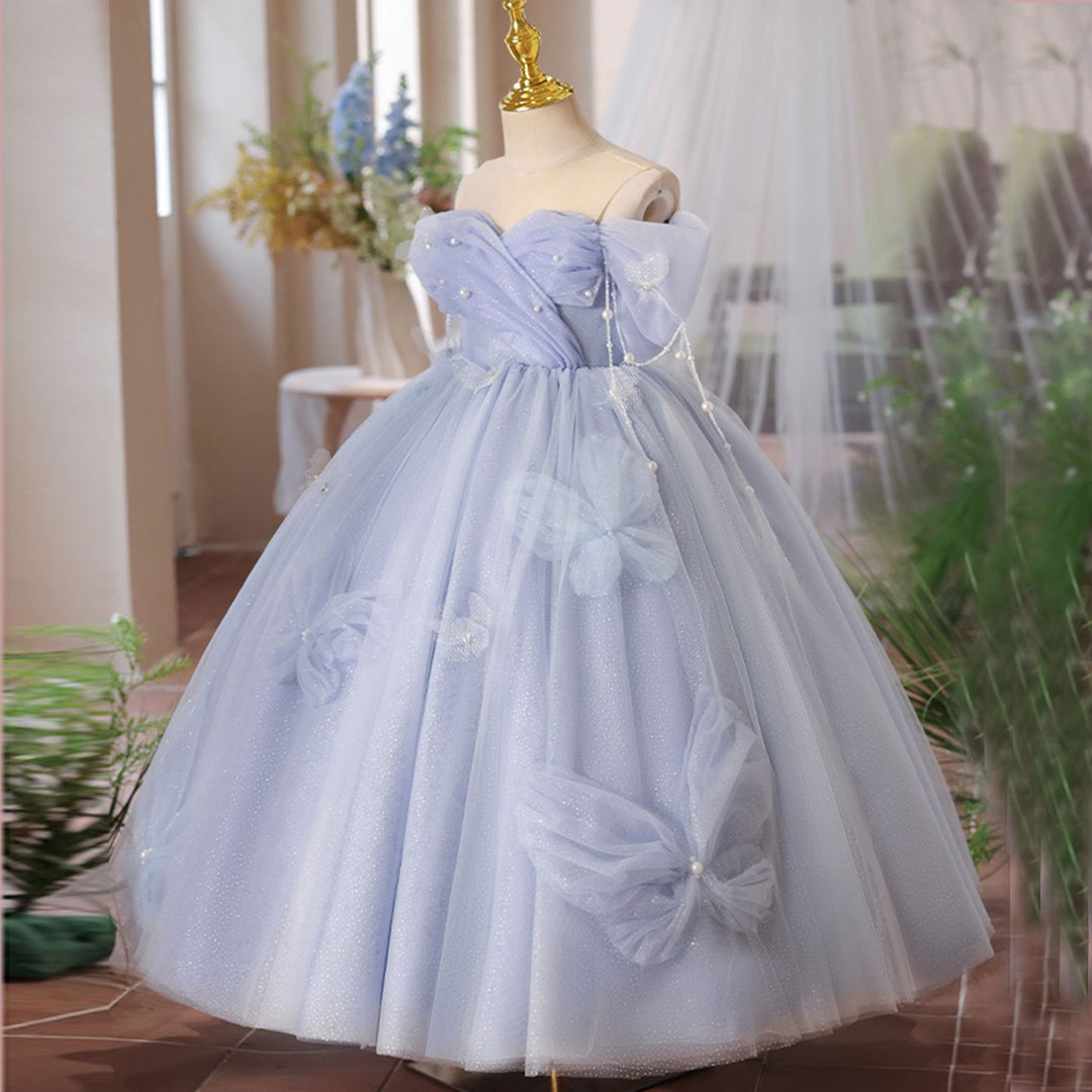 DreamyVow Luxury Lilac Girl Dress Beadeds Arabic with Cap Handmade Bows Princess Kids Wedding Birthday Party Gown J107