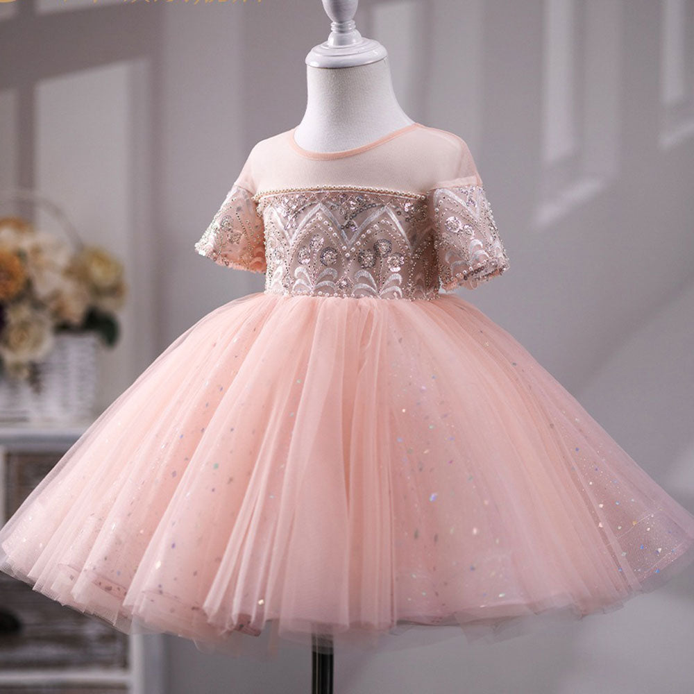 DreamyVow Pink Girl Dress Beads for Princess Kids Wedding Birthday Party Gown J231