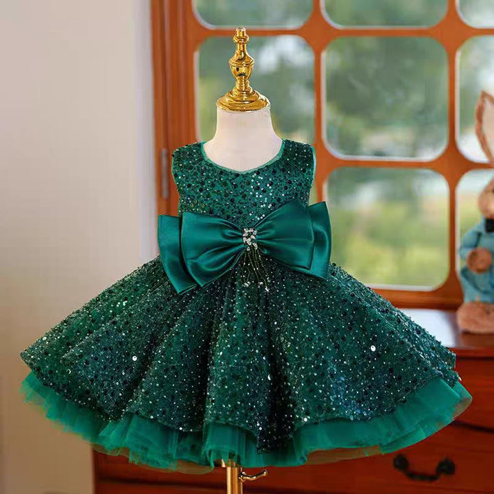 DreamyVow Green Sequins Toddler Knee Length 1st Birthday Party Girl Dress J353