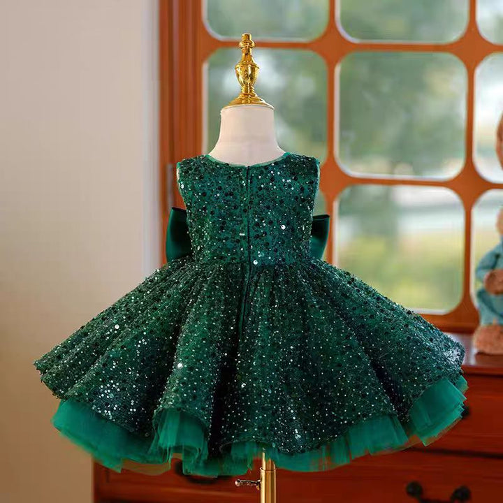 DreamyVow Green Sequins Toddler Knee Length 1st Birthday Party Girl Dress J353