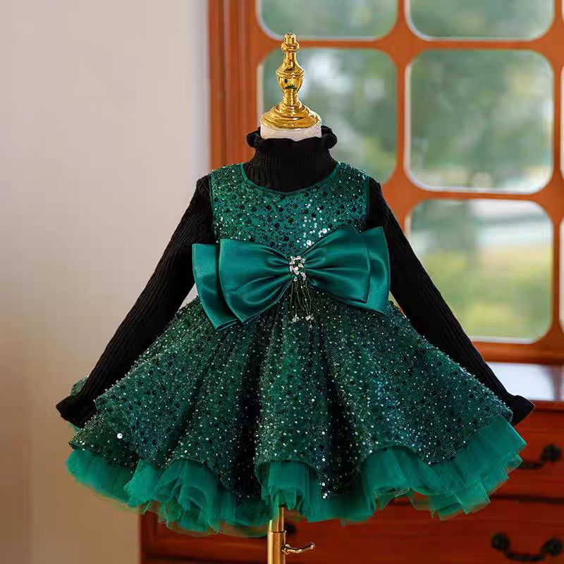 DreamyVow Green Sequins Toddler Knee Length 1st Birthday Party Girl Dress J353